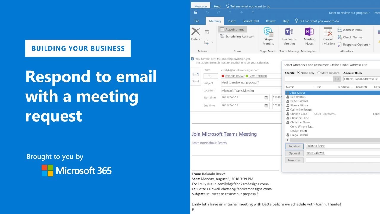 Respond to emails with meeting requests in Microsoft Outlook video