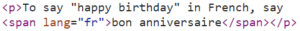 French text specified as being French via a 'lang' attribute on the opening span tag