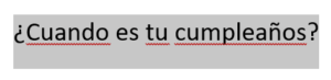 Spanish text highlighted and selected